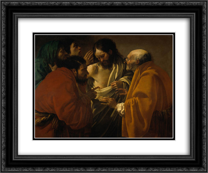 The incredulity of St. Thomas 24x20 Black Ornate Wood Framed Art Print Poster with Double Matting by Terbrugghen, Hendrick