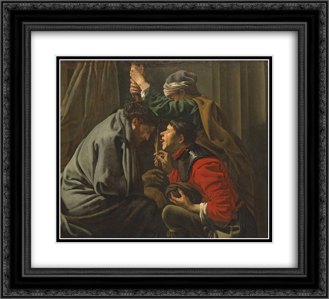 The Mocking of Christ 22x20 Black Ornate Wood Framed Art Print Poster with Double Matting by Terbrugghen, Hendrick