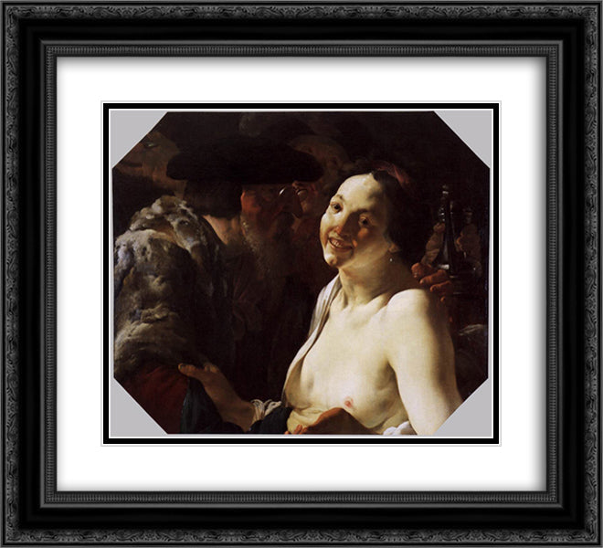Unequal Couple 22x20 Black Ornate Wood Framed Art Print Poster with Double Matting by Terbrugghen, Hendrick