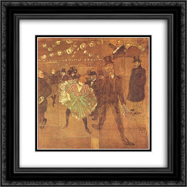Booth of La Goulue at the Foire du Trone (Dance at the Moulin Rouge) 20x20 Black Ornate Wood Framed Art Print Poster with Double Matting by Toulouse Lautrec, Henri de