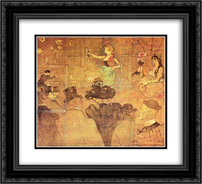 Booth of La Goulue at the Foire du Trone (The Moorish Dance) 22x20 Black Ornate Wood Framed Art Print Poster with Double Matting by Toulouse Lautrec, Henri de