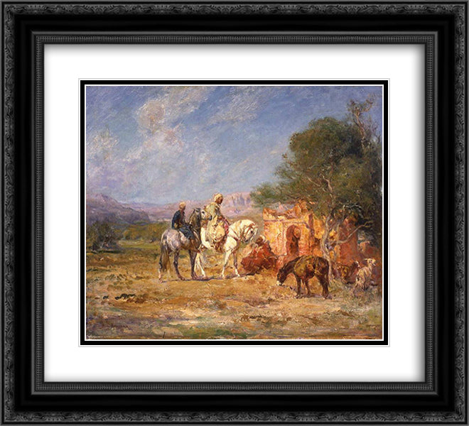 Arab horsemen near the mausoleum 22x20 Black Ornate Wood Framed Art Print Poster with Double Matting by Rousseau, Henri