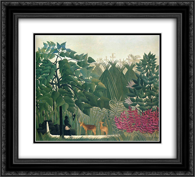 The Waterfall 22x20 Black Ornate Wood Framed Art Print Poster with Double Matting by Rousseau, Henri