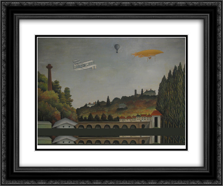 View of the Bridge at Sevres and the Hills at Clamart St. Cloud and Bellevue 24x20 Black Ornate Wood Framed Art Print Poster with Double Matting by Rousseau, Henri