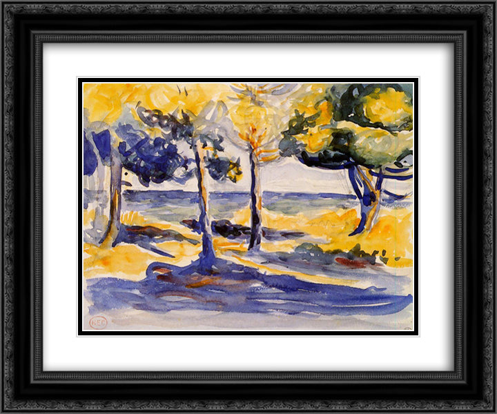 Trees by the Sea 24x20 Black Ornate Wood Framed Art Print Poster with Double Matting by Cross, Henri Edmond