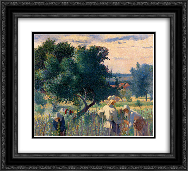 Women Tying the Vine 22x20 Black Ornate Wood Framed Art Print Poster with Double Matting by Cross, Henri Edmond