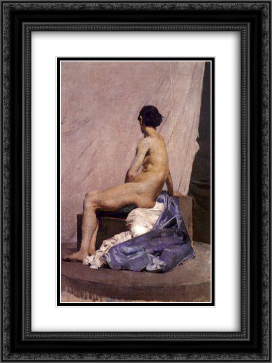 Model painting 18x24 Black Ornate Wood Framed Art Print Poster with Double Matting by Pousao, Henrique