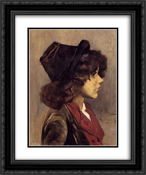 Portrait of a boy 20x24 Black Ornate Wood Framed Art Print Poster with Double Matting by Pousao, Henrique