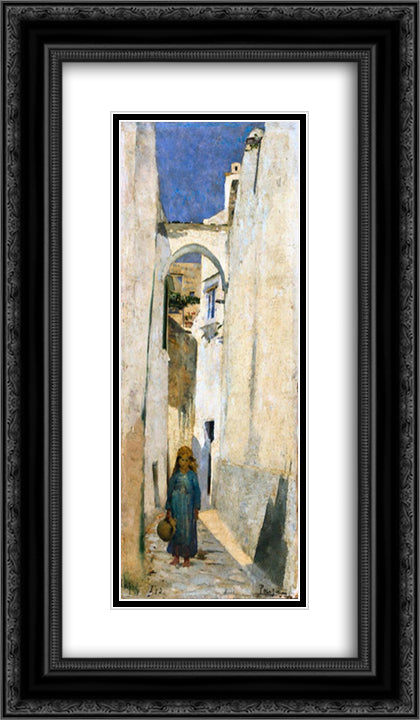 Rua de Capri 14x24 Black Ornate Wood Framed Art Print Poster with Double Matting by Pousao, Henrique