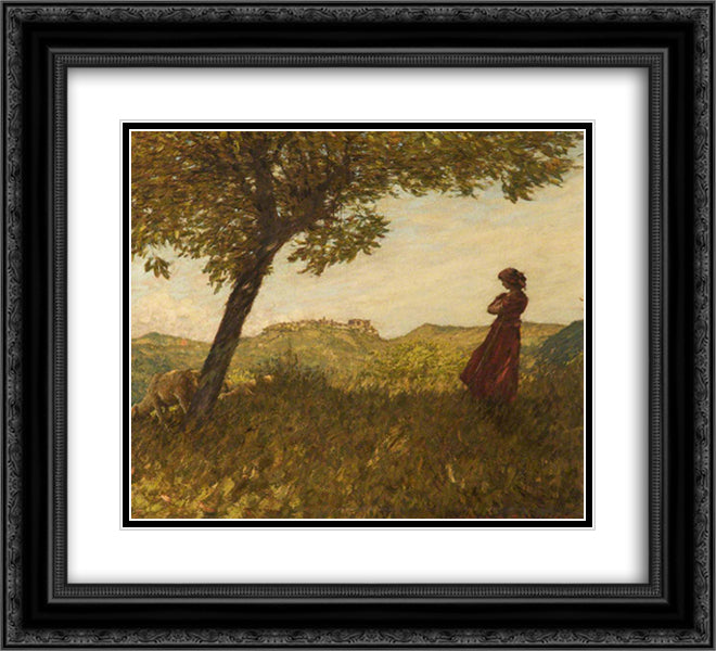 A Ligurian Shepherdess 22x20 Black Ornate Wood Framed Art Print Poster with Double Matting by La Thangue, Henry Herbert