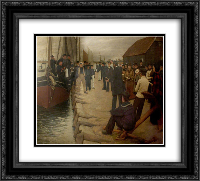 A Mission to Seamen 22x20 Black Ornate Wood Framed Art Print Poster with Double Matting by La Thangue, Henry Herbert