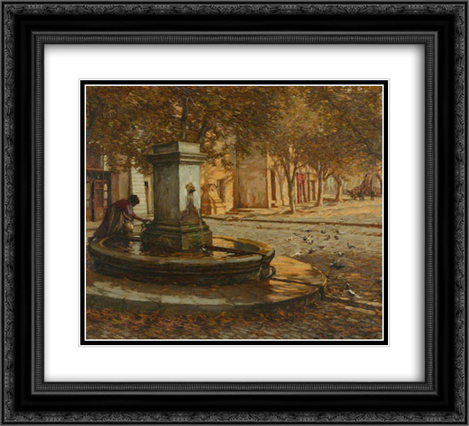 A Provencal Fountain 22x20 Black Ornate Wood Framed Art Print Poster with Double Matting by La Thangue, Henry Herbert
