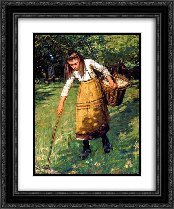 Gathering Wool 20x24 Black Ornate Wood Framed Art Print Poster with Double Matting by La Thangue, Henry Herbert