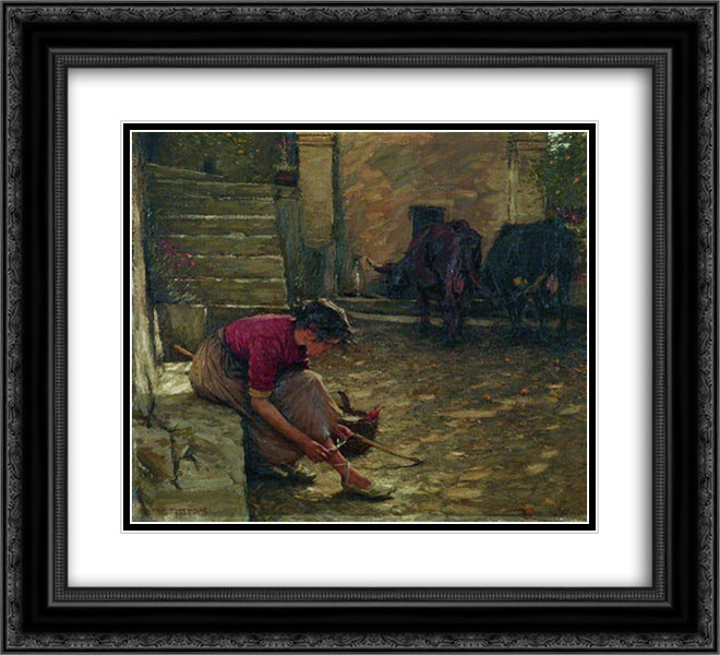 Going out with the Cows 22x20 Black Ornate Wood Framed Art Print Poster with Double Matting by La Thangue, Henry Herbert