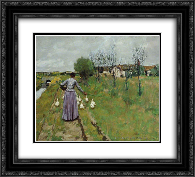 Landscape Study 22x20 Black Ornate Wood Framed Art Print Poster with Double Matting by La Thangue, Henry Herbert