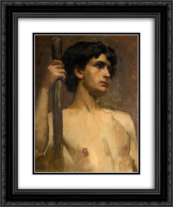 Nude Study 20x24 Black Ornate Wood Framed Art Print Poster with Double Matting by La Thangue, Henry Herbert