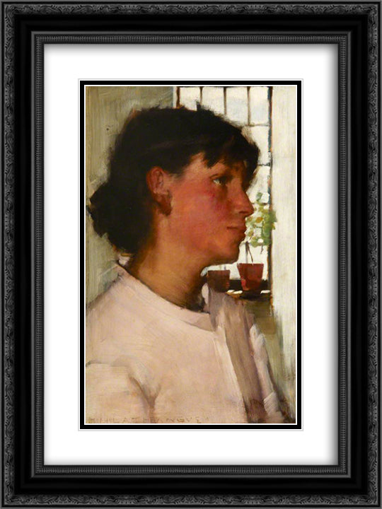 Study of the Bust of a Young Cornishwoman, with a Window behind 18x24 Black Ornate Wood Framed Art Print Poster with Double Matting by La Thangue, Henry Herbert