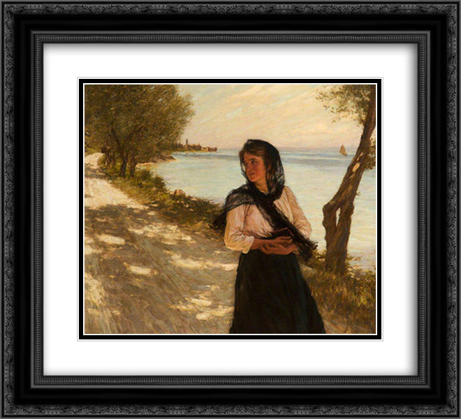 The Festa 22x20 Black Ornate Wood Framed Art Print Poster with Double Matting by La Thangue, Henry Herbert