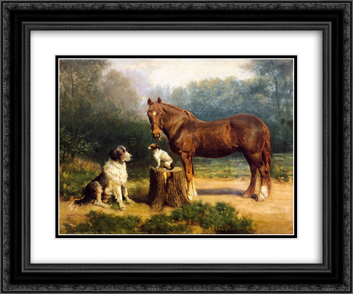 Horse and Two Dogs in a Landscape 24x20 Black Ornate Wood Framed Art Print Poster with Double Matting by Tanner, Henry Ossawa