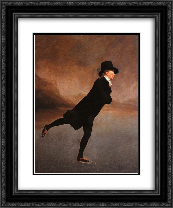 The Skating Minister (The Reverend Robert Walker Skating on Duddingston Loch) 20x24 Black Ornate Wood Framed Art Print Poster with Double Matting by Raeburn, Henry