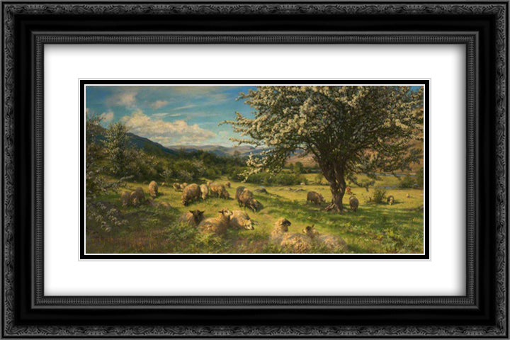 Thorn Trees on a Breconshire Hillside 24x16 Black Ornate Wood Framed Art Print Poster with Double Matting by Davis, Henry William Banks
