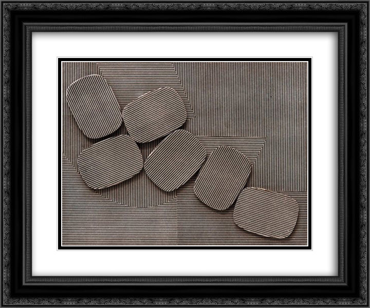 Collage 24x20 Black Ornate Wood Framed Art Print Poster with Double Matting by Stazewski, Henryk