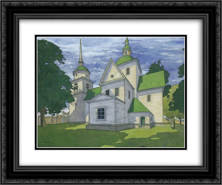 Church of the Nativity of the Blessed Virgin in the village Khokhlovka Chernigov region 24x20 Black Ornate Wood Framed Art Print Poster with Double Matting by Narbut, Heorhiy
