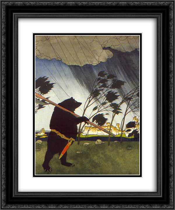 Illustration. 'Fairy Tales Teremok. Mizgir'. 20x24 Black Ornate Wood Framed Art Print Poster with Double Matting by Narbut, Heorhiy