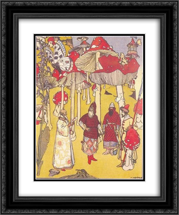 Illustration to the fairy tale 'The War of mushrooms' 20x24 Black Ornate Wood Framed Art Print Poster with Double Matting by Narbut, Heorhiy