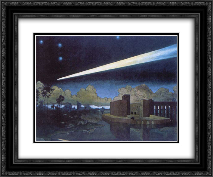 Landscape with a comet 24x20 Black Ornate Wood Framed Art Print Poster with Double Matting by Narbut, Heorhiy