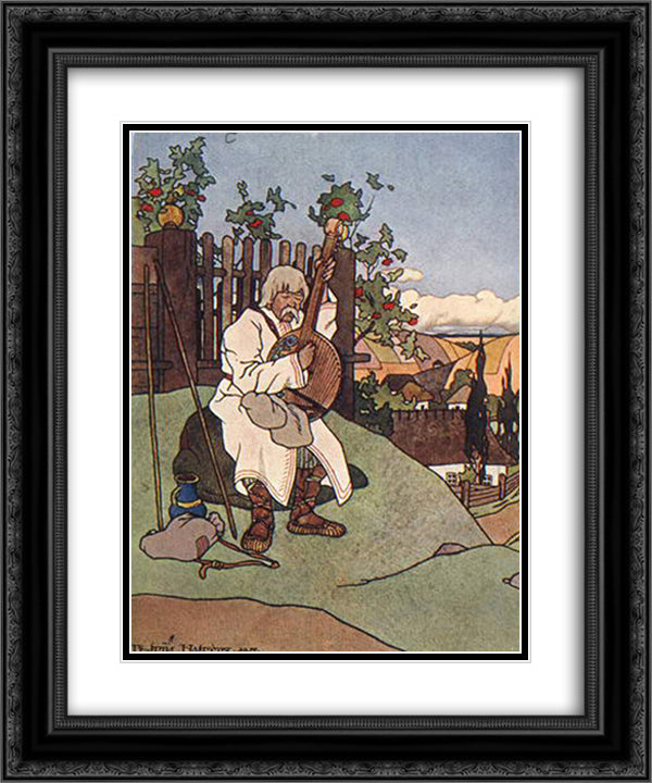 Old Ukraine. Bandura-player. 20x24 Black Ornate Wood Framed Art Print Poster with Double Matting by Narbut, Heorhiy