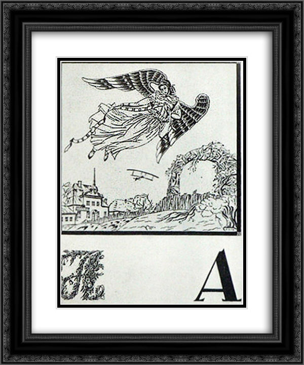 Sheet 'A' from the album 'Ukrainian alphabet' 20x24 Black Ornate Wood Framed Art Print Poster with Double Matting by Narbut, Heorhiy