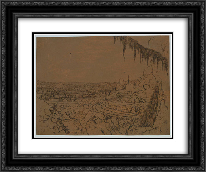 Landscape with overhanging fir 24x20 Black Ornate Wood Framed Art Print Poster with Double Matting by Seghers, Hercules