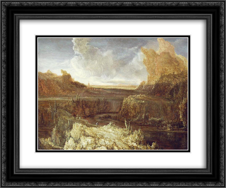 Mountainous landscape 24x20 Black Ornate Wood Framed Art Print Poster with Double Matting by Seghers, Hercules