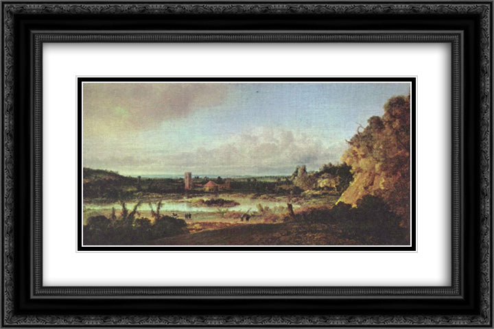 Panoramic landscape 24x16 Black Ornate Wood Framed Art Print Poster with Double Matting by Seghers, Hercules