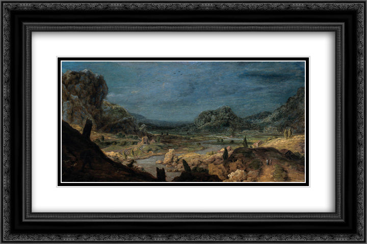 River valley 24x16 Black Ornate Wood Framed Art Print Poster with Double Matting by Seghers, Hercules