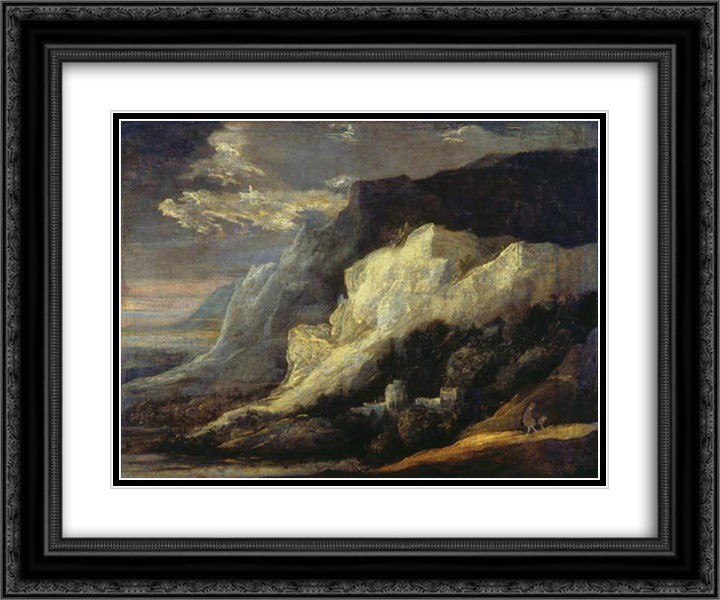 Rocky landscape 24x20 Black Ornate Wood Framed Art Print Poster with Double Matting by Seghers, Hercules