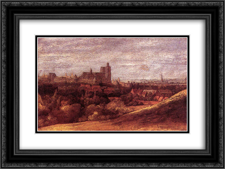 View of Brussels from the North East 24x18 Black Ornate Wood Framed Art Print Poster with Double Matting by Seghers, Hercules