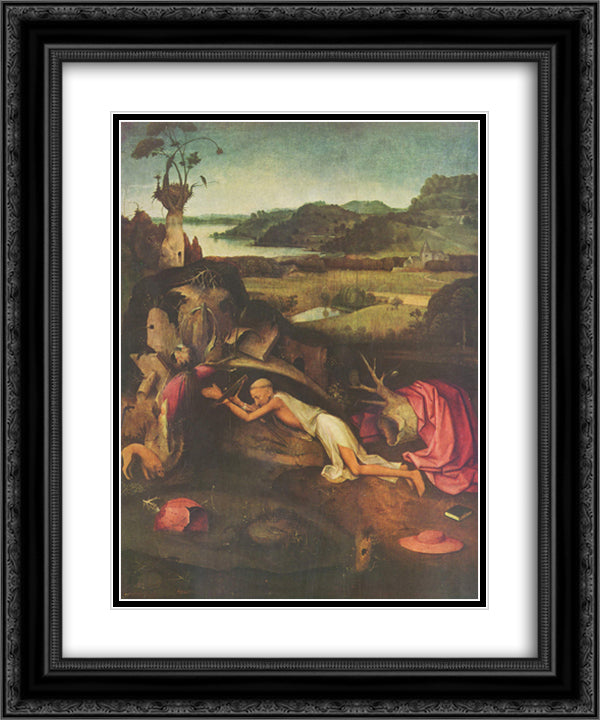 St. Jerome Praying 20x24 Black Ornate Wood Framed Art Print Poster with Double Matting by Bosch, Hieronymus