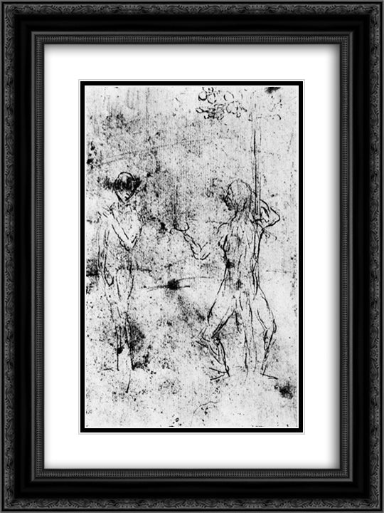 The temptation of Eve by the serpent 18x24 Black Ornate Wood Framed Art Print Poster with Double Matting by Bosch, Hieronymus