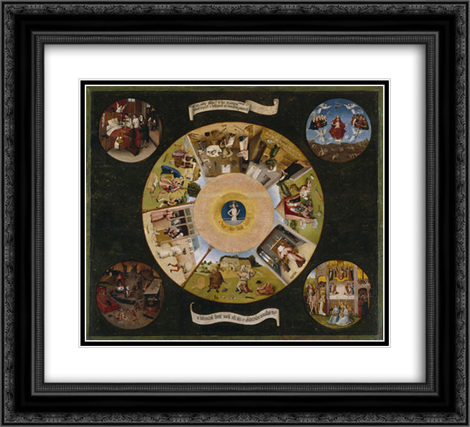 The Seven Deadly Sins and the Four Last Things 22x20 Black Ornate Wood Framed Art Print Poster with Double Matting by Bosch, Hieronymus