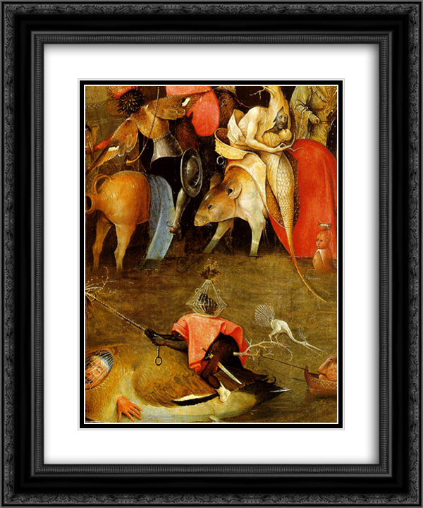 The temptation of St. Anthony 20x24 Black Ornate Wood Framed Art Print Poster with Double Matting by Bosch, Hieronymus