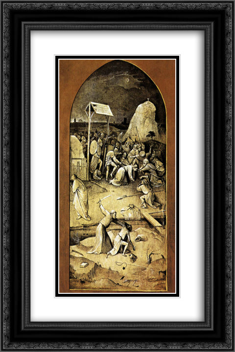 Triptych of Temptation of St Anthony 16x24 Black Ornate Wood Framed Art Print Poster with Double Matting by Bosch, Hieronymus