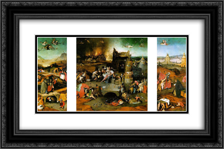 Triptych The Temptation of St. Anthony 24x16 Black Ornate Wood Framed Art Print Poster with Double Matting by Bosch, Hieronymus