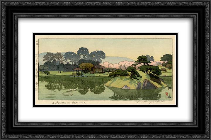 A Garden in Okayama 24x16 Black Ornate Wood Framed Art Print Poster with Double Matting by Yoshida, Hiroshi