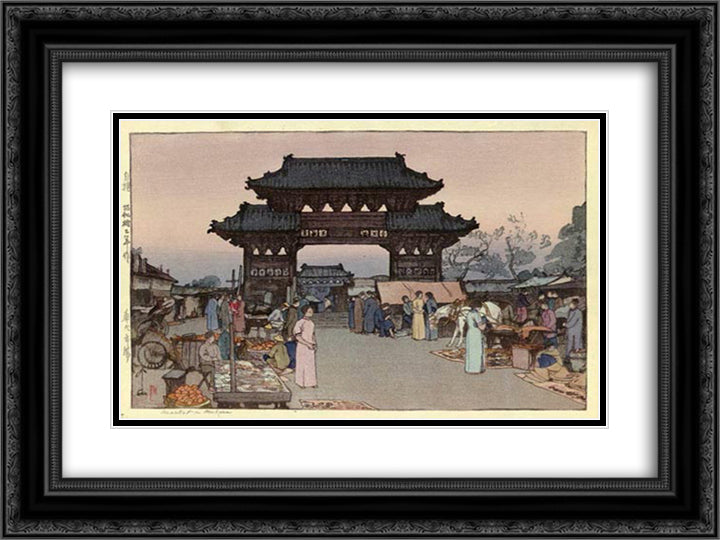 Market in Mukden 24x18 Black Ornate Wood Framed Art Print Poster with Double Matting by Yoshida, Hiroshi