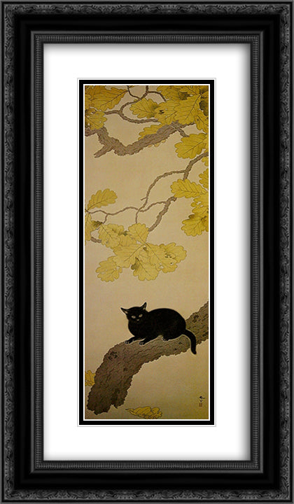 Black Cat (Kuroki Neko) 14x24 Black Ornate Wood Framed Art Print Poster with Double Matting by Shunso, Hishida