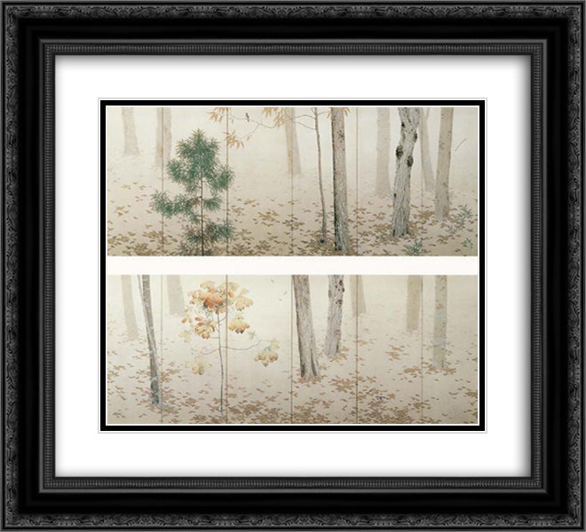 Fallen Leaves (Ochiba) 22x20 Black Ornate Wood Framed Art Print Poster with Double Matting by Shunso, Hishida