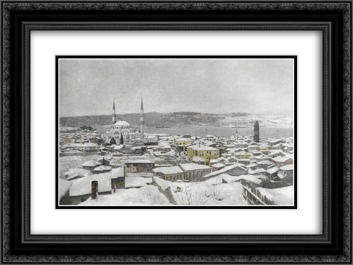 Karda uskudar 24x18 Black Ornate Wood Framed Art Print Poster with Double Matting by Ali Riza, Hoca