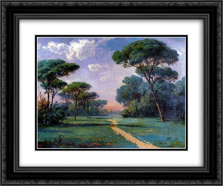 Manzara (Landscape) 24x20 Black Ornate Wood Framed Art Print Poster with Double Matting by Ali Riza, Hoca
